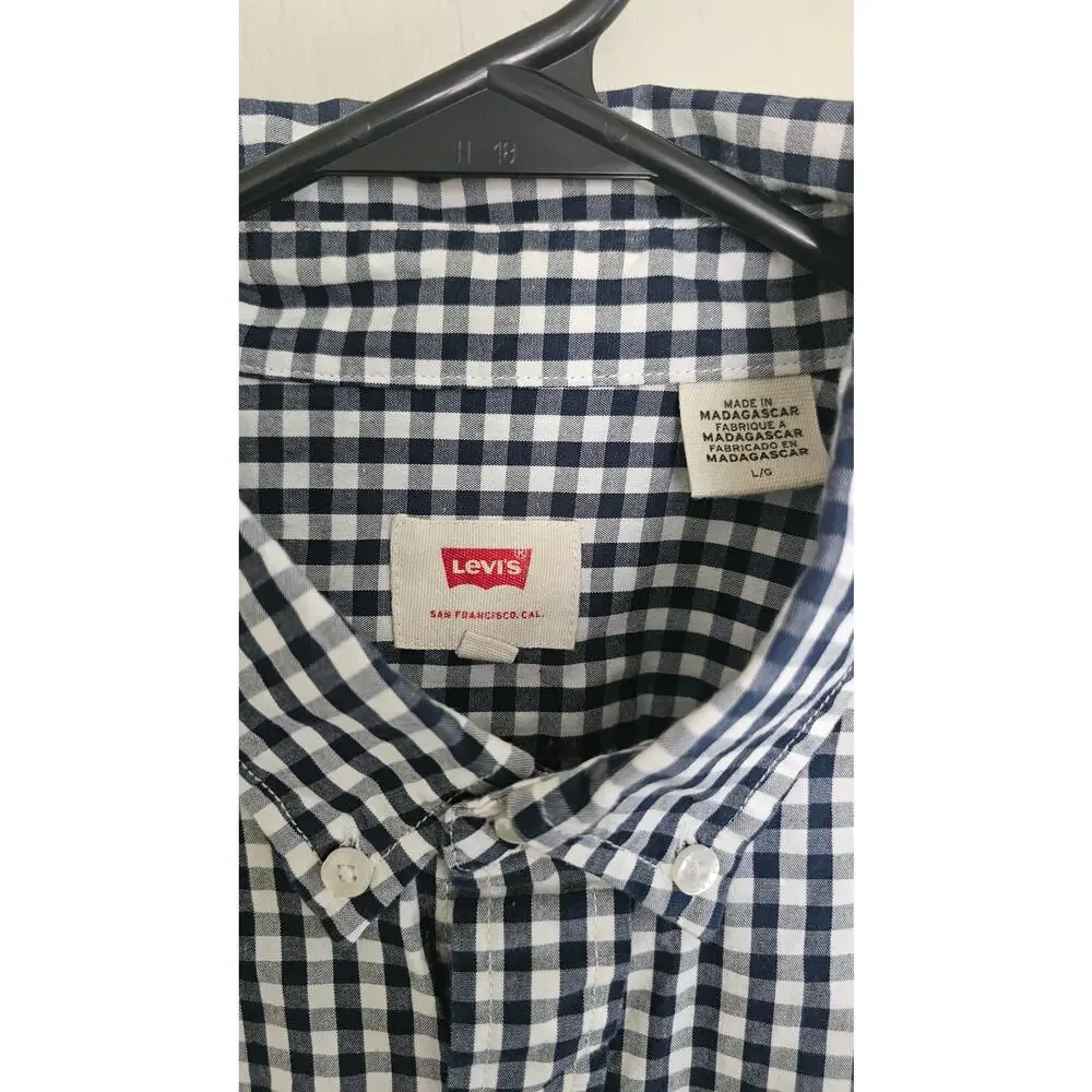 Levi's Men's Gingham Check Button Down Long Sleeve Shirt Navy White Size Large